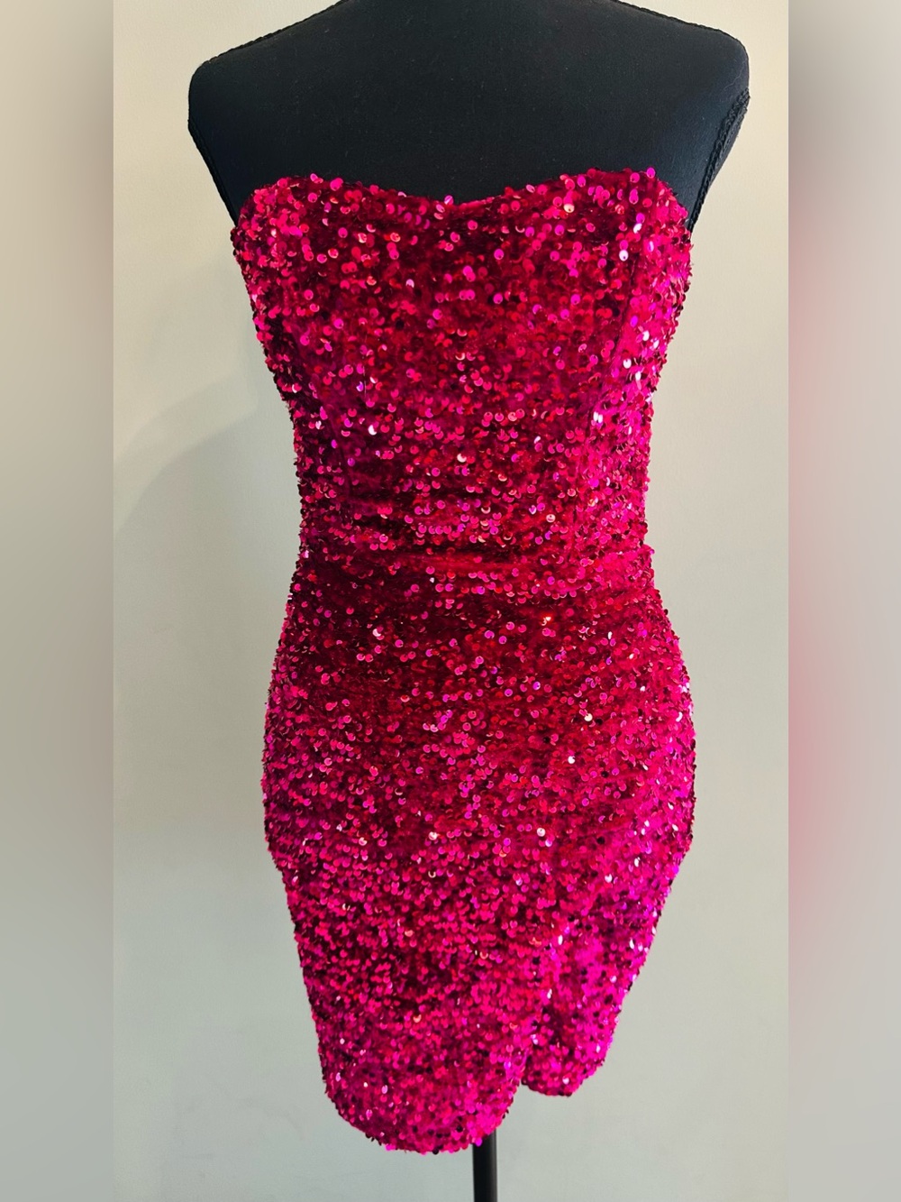 Midnight Doll Hot Pink Strapless Sequin Mini Dress